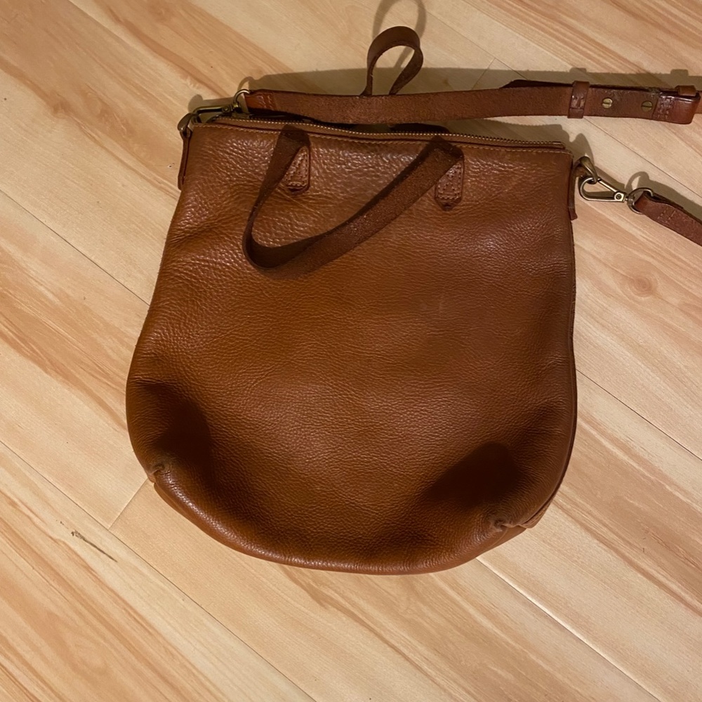Madewell Leather Zip-Top Crossbody Transport Tote - English Saddle Used